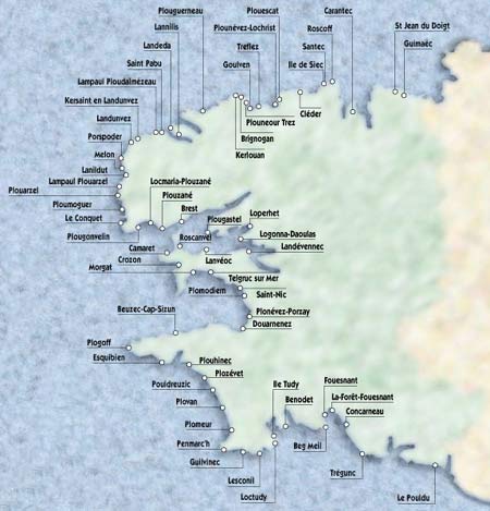 Carte des plages du Finistère
